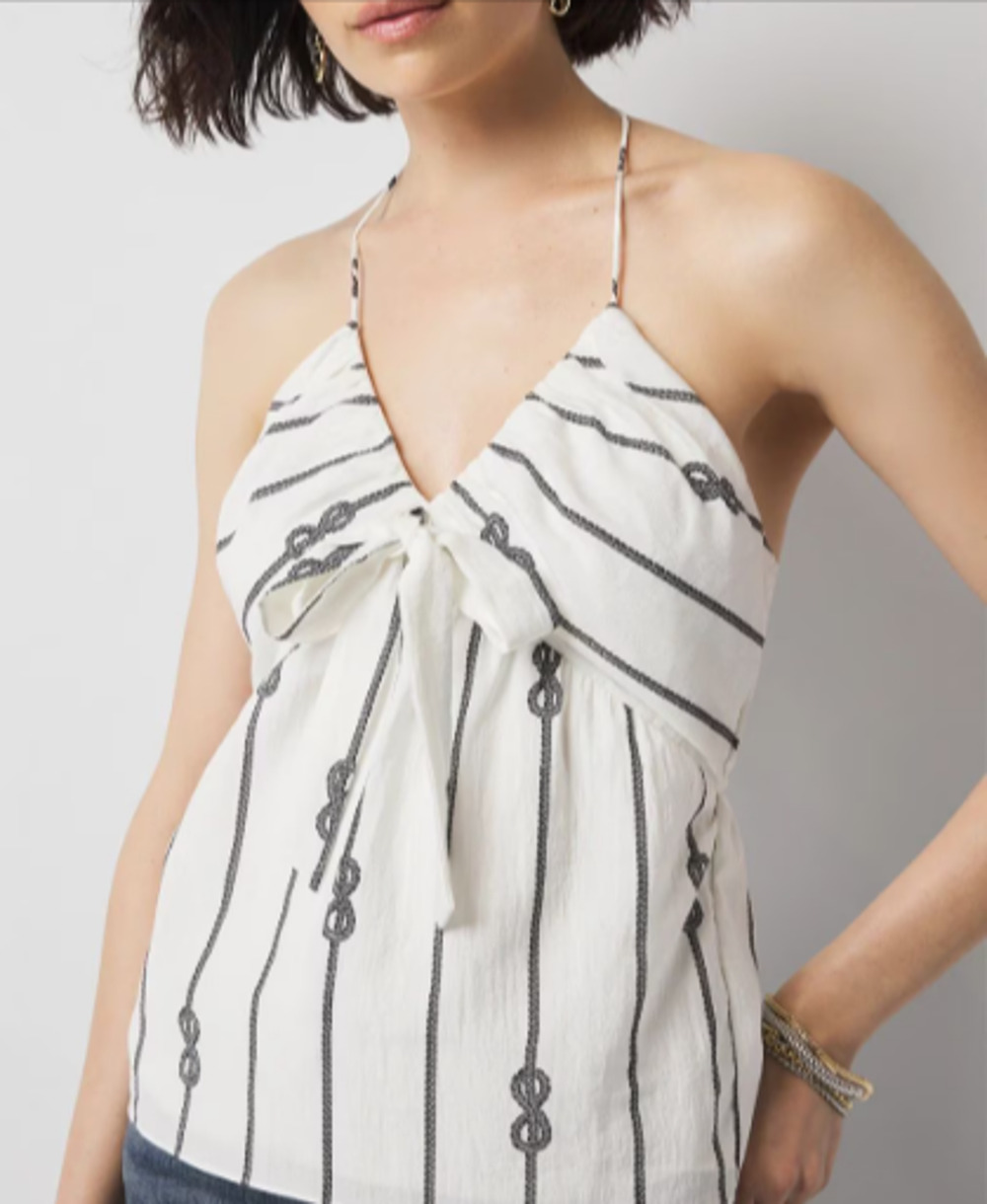 White House Black Market White Tie Front Halter Top Size 4